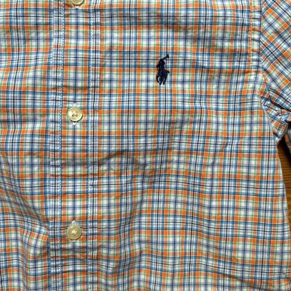 Ralph Lauren Button‎ Down Shirt Kids Blue Orange Plaid Excellent SIZE 2/2T